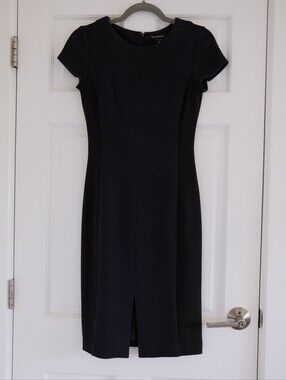 Club Monaco Black Textured Cap-Sleeve Midi Dress